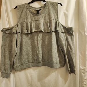 Ashley Stewart Gray Cold Shoulder Sweatshirt